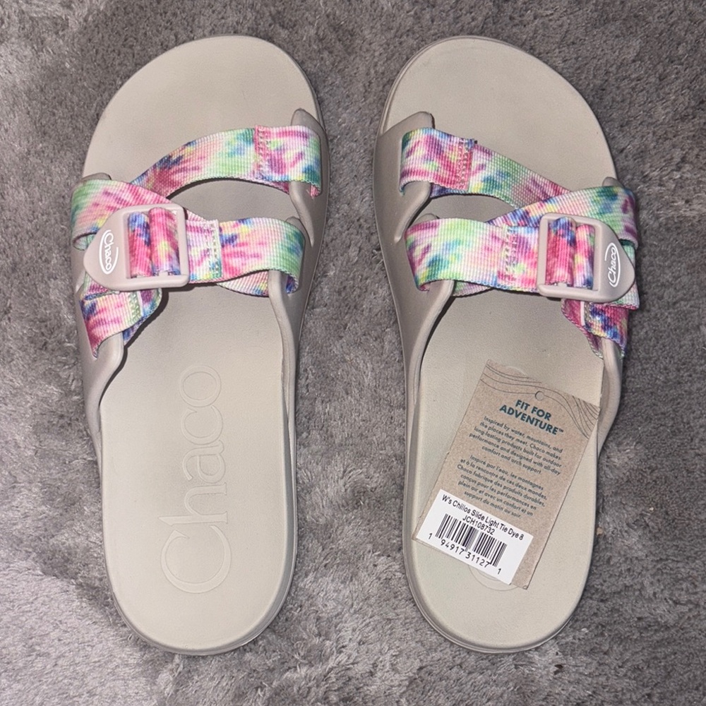 Chaco Pink and Gray Sandals with Double-Band Design 8